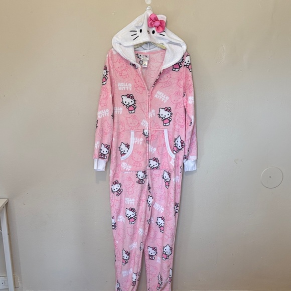 Hello Kitty Other - Hello Kitty Pink and White Hooded Pajama Onesie